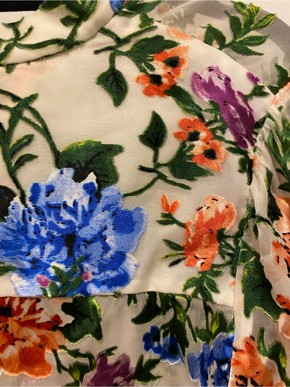 Alice + Olivia Floral V-Neck Blouse in Orange, Blue, Purple, Green, Cream - Picture 7 of 9